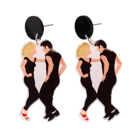 Jewelry - Grease Inspired Sandy And Danny Cartoon Lightweight Acrylic Dangle Earrings